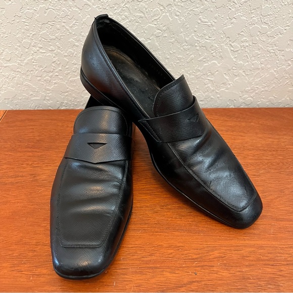 PRADA Black Saffiano Leather Loafers with Rubber Soles Size 9 (US10) - Picture 1 of 16